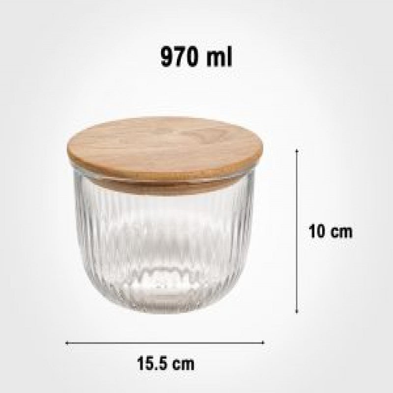 LIMON GLASS BOWL WITH WOODEN LID 970 ML 2176