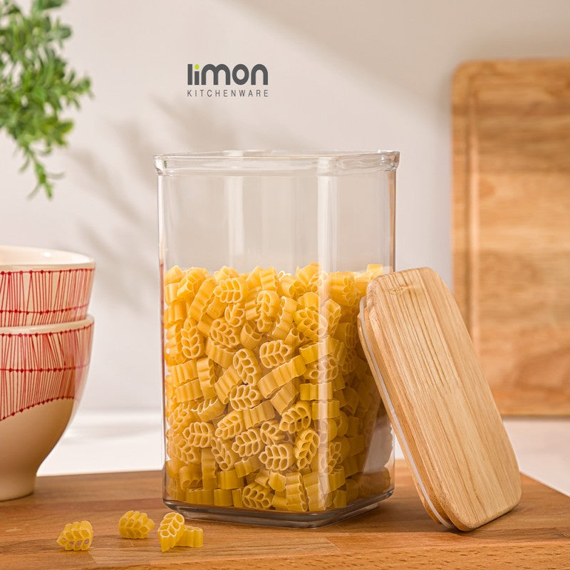 LIMON SQUARE CANISTER WITH WOODEN LID 1.4 L 2208