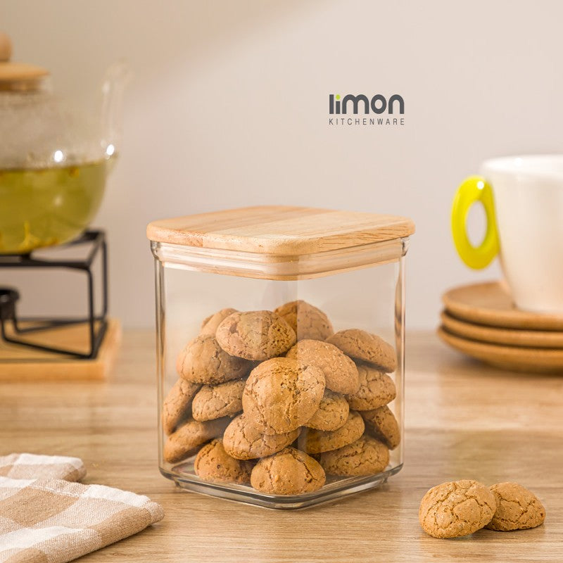 LIMON SQUARE CANISTER WITH WOODEN LID 850 ML 2209