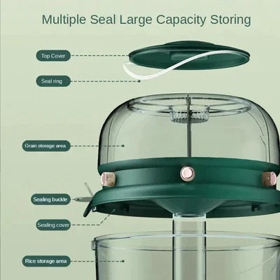 Versatile 9 Kg Rotatable Rice Storage Organizer with 6 Adjustable Dividers