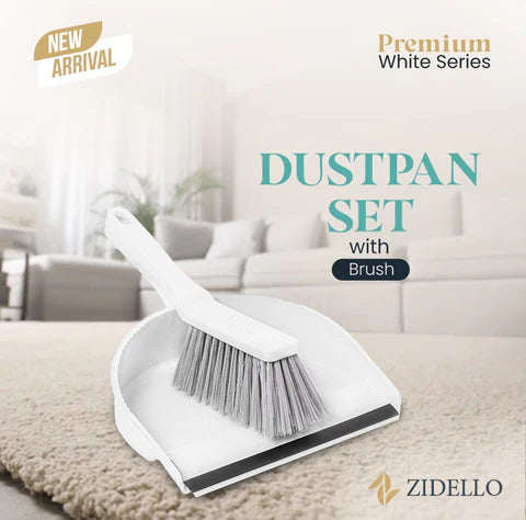 Zidello Premium White Dustpan with Brush