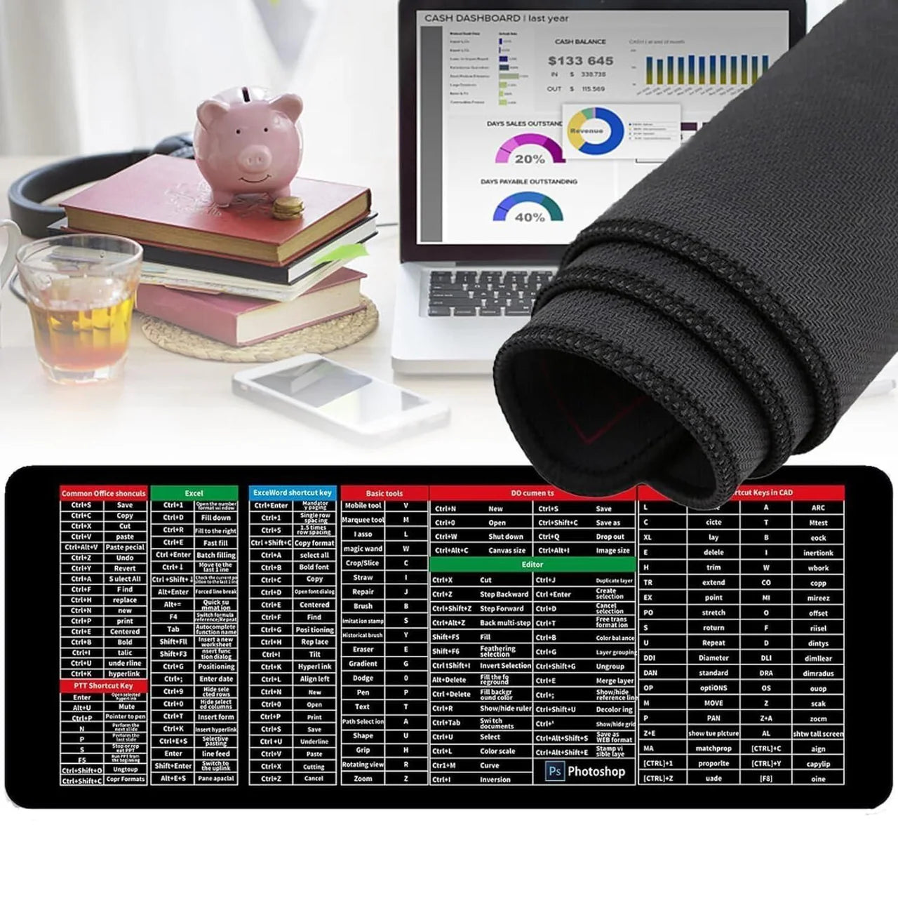 Imported English Shortcut Keys Keyboard & Mouse Pad (Large Size 30*80cm)