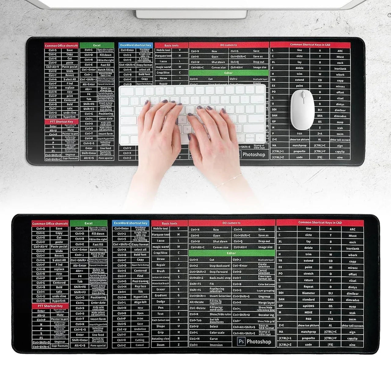 Imported English Shortcut Keys Keyboard & Mouse Pad (Large Size 30*80cm)