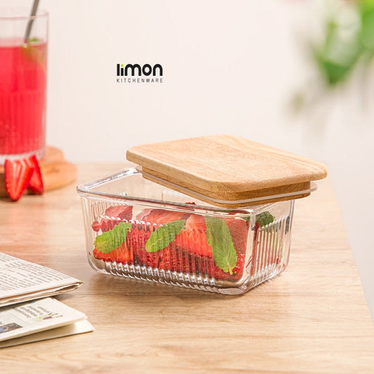 GLASS CONTAINER WITH WOODEN LID 450 ML 2190