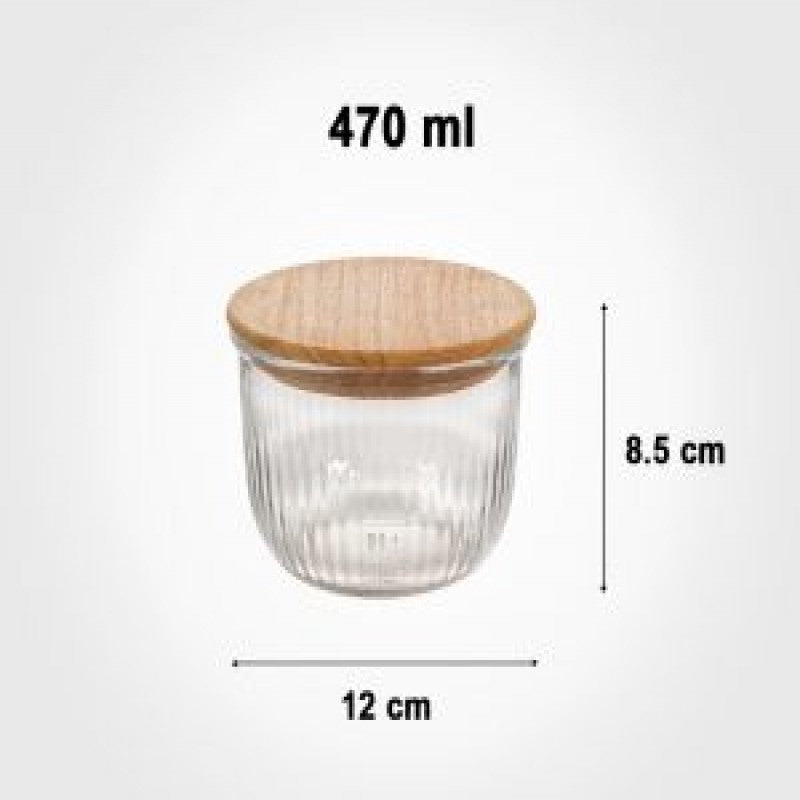 GLASS BOWL WITH WOODEN LID 470 ML 2175