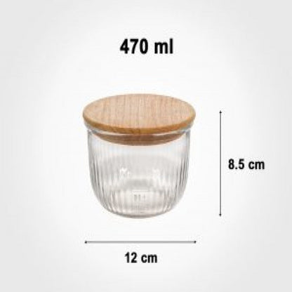 GLASS BOWL WITH WOODEN LID 470 ML 2175