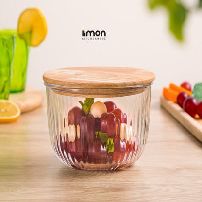 LIMON GLASS BOWL WITH WOODEN LID 970 ML 2176