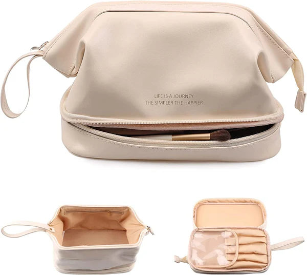 Double Layer Leather Cosmetic Pouch (Random Color)