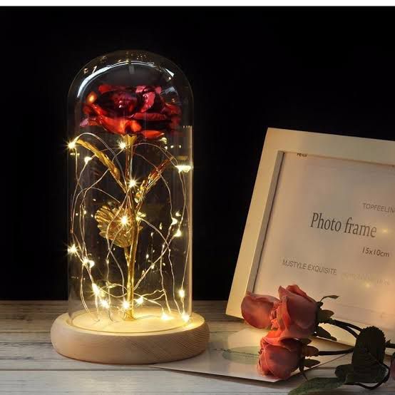 LED Foil Rose Glass Dome - Red
