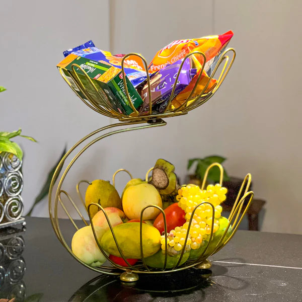 Metal 2-Tier Golden Crescent Fruit Basket