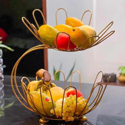 Metal 2-Tier Golden Crescent Fruit Basket