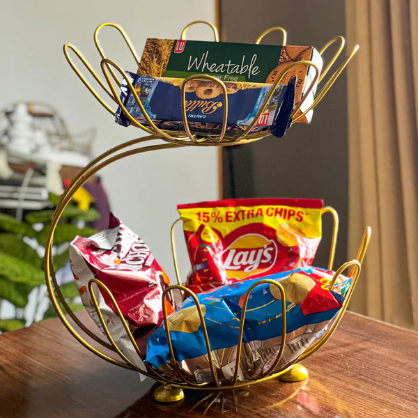 Metal 2-Tier Golden Crescent Fruit Basket