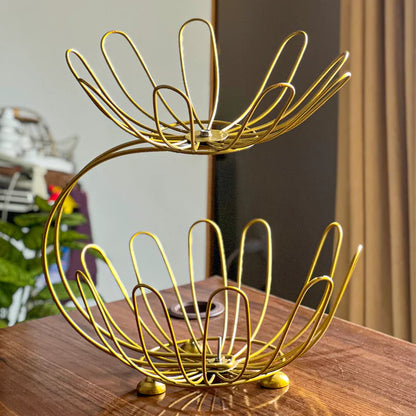 Metal 2-Tier Golden Crescent Fruit Basket