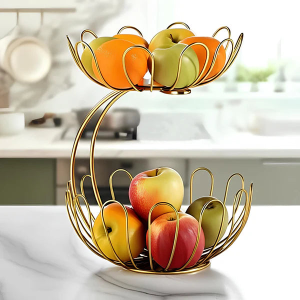 Metal 2-Tier Golden Crescent Fruit Basket