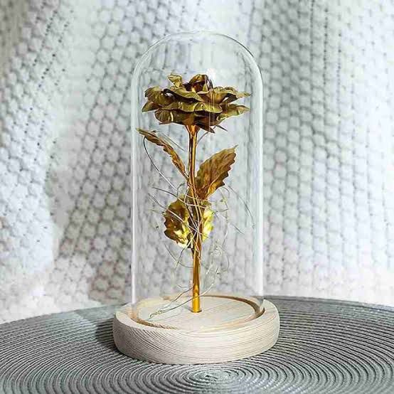 LED Foil Rose Glass Dome - Gold