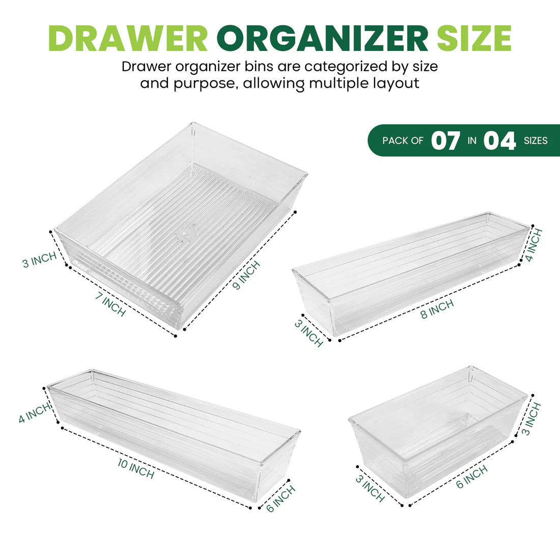 Clear Drawer Organizer Tray | Set of 7Pcs