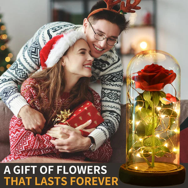 LED Foil Rose Glass Dome - Red
