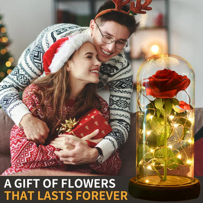LED Foil Rose Glass Dome - Red