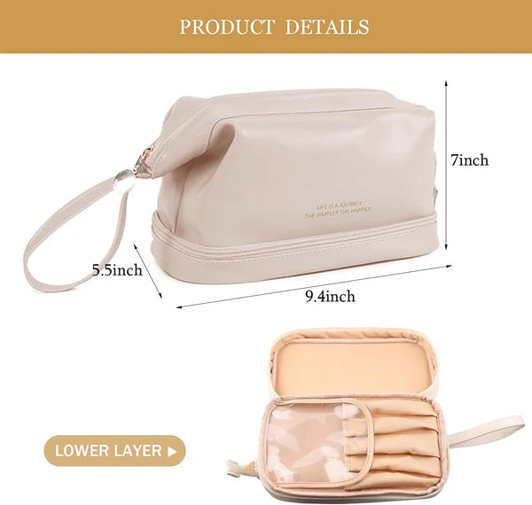 Double Layer Leather Cosmetic Pouch (Random Color)