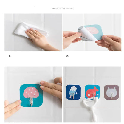 Pack Of 2 - Cute Cartoon Design Wall Sticker Hook (Random Design)