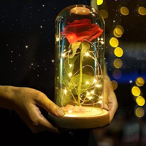 LED Foil Rose Glass Dome - Red