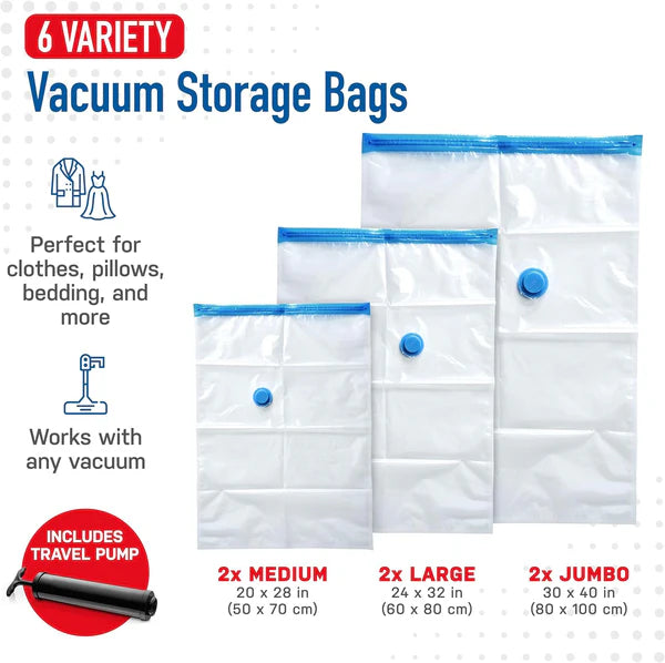 6 Vacuum Storage Bags & Suction Pump