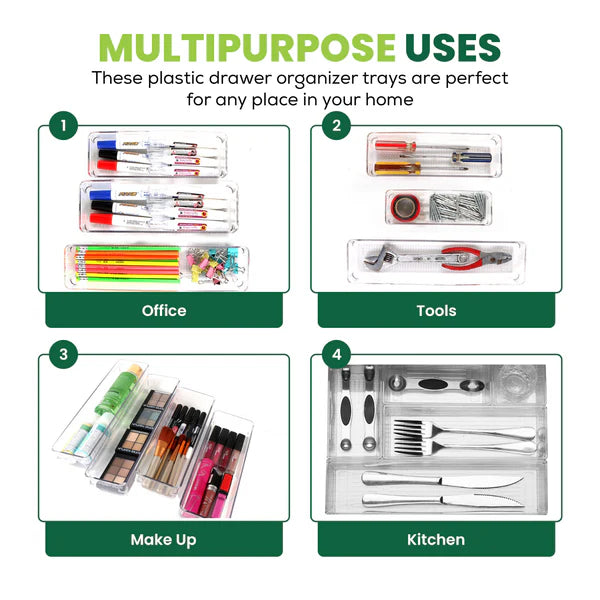 Clear Drawer Organizer Tray | Set of 7Pcs