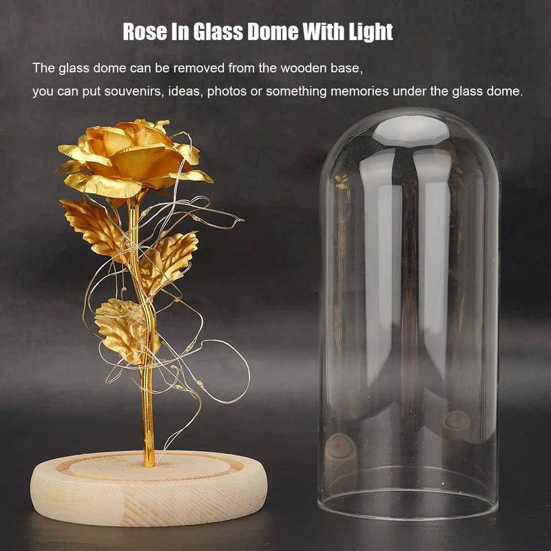 LED Foil Rose Glass Dome - Gold