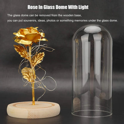 LED Foil Rose Glass Dome - Gold