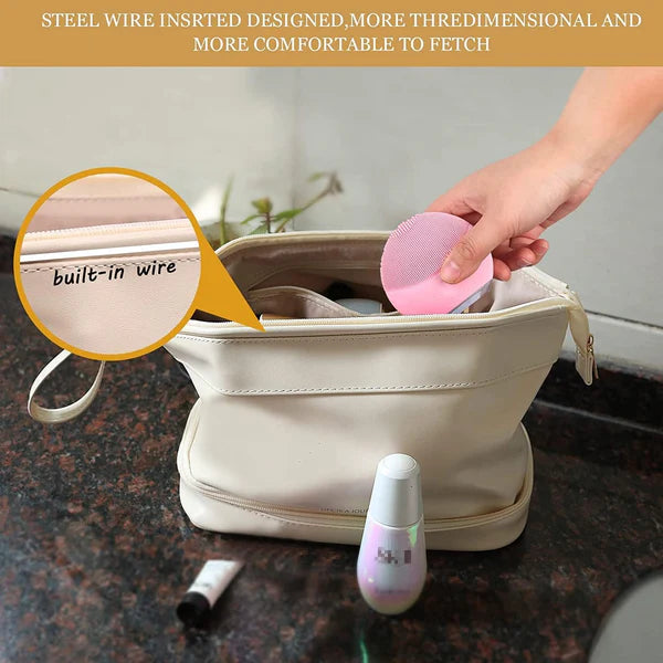 Double Layer Leather Cosmetic Pouch (Random Color)