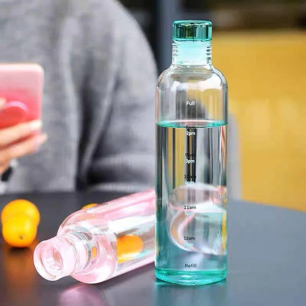 Time Marker Transparent Water Bottle 500ml - Random Color