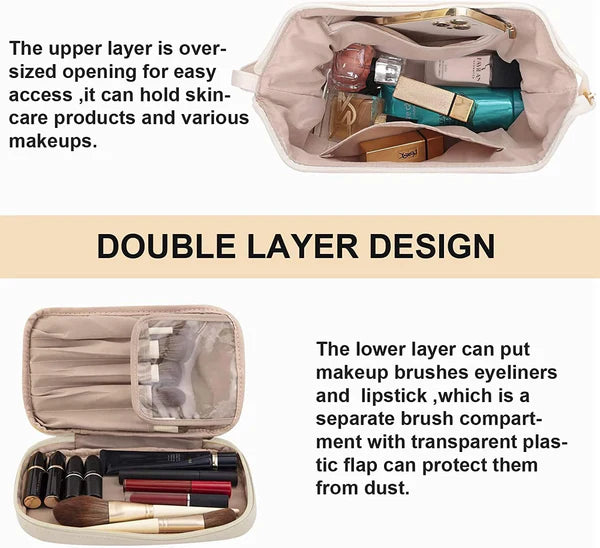 Double Layer Leather Cosmetic Pouch (Random Color)