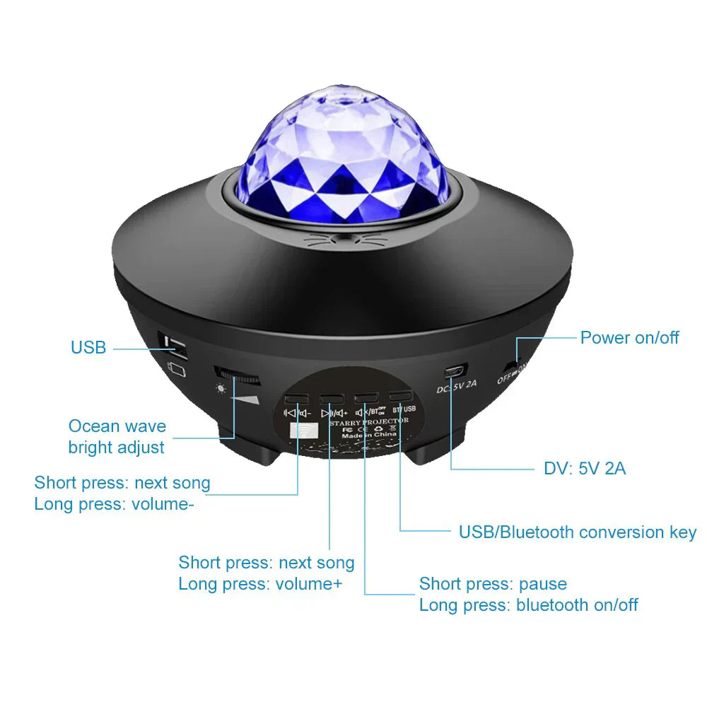 GALAXY PROJECTOR NIGHT LIGHT TABLE LAMP, USB LED BLUETOOTH MUSIC SPEAKER WITH 21 LIGHTING MODES