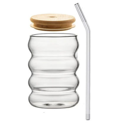 Wooden Lid Wave Glass Cup