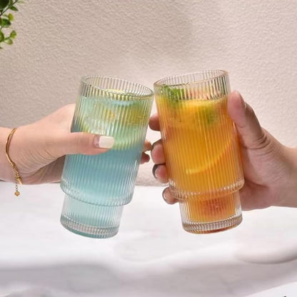 RIBBED TUMBLER WITH LID AND STRAW CLEAR TRANSPARENT DRINKING CUP