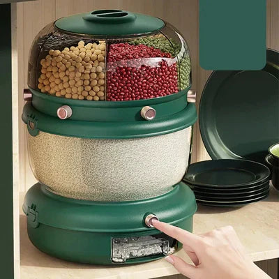 Versatile 9 Kg Rotatable Rice Storage Organizer with 6 Adjustable Dividers