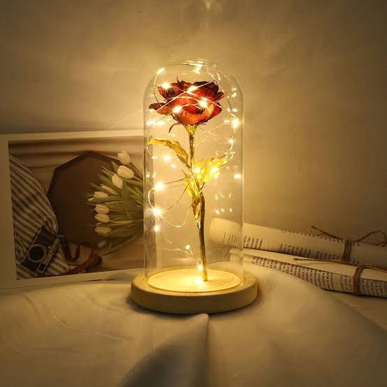 LED Foil Rose Glass Dome - Red