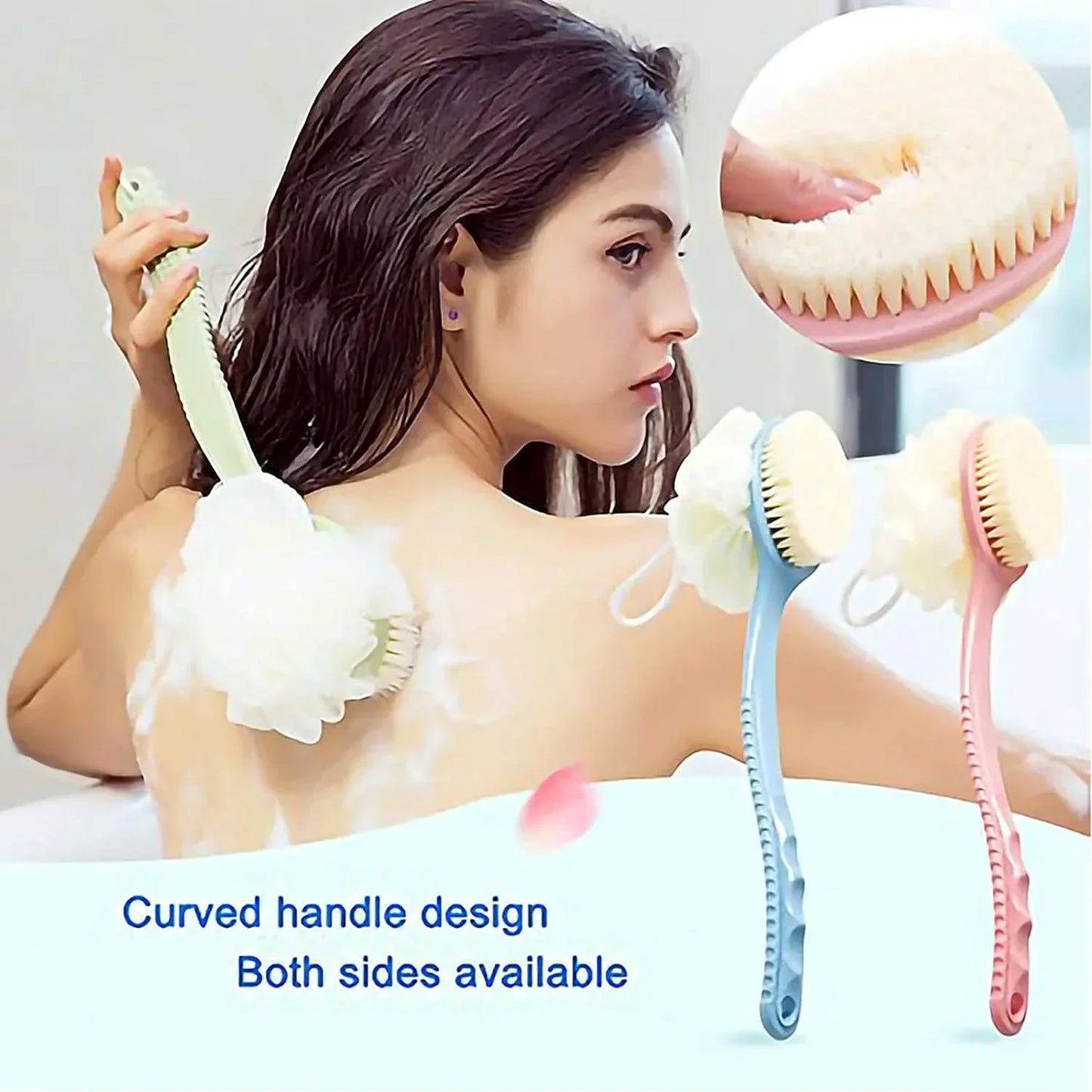 2in1 Long Handle Bath Brush & Sponge