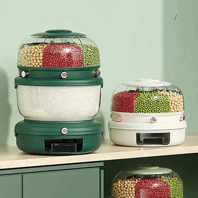 Versatile 9 Kg Rotatable Rice Storage Organizer with 6 Adjustable Dividers