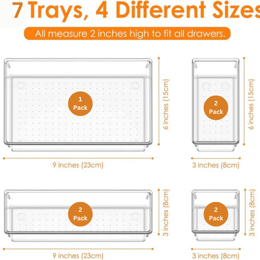 Set of 7Pcs Clear Drawer Organizer Tray