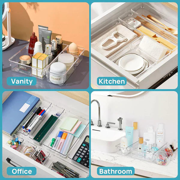 Set of 7Pcs Clear Drawer Organizer Tray