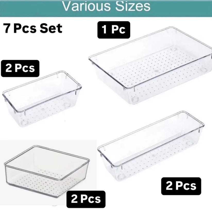 Set of 7Pcs Clear Drawer Organizer Tray