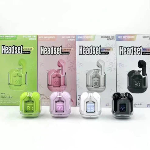 Air 31 Earbuds Transparent design with Deep BASS and Battery display TWS ( Random Color )