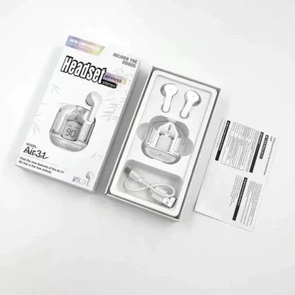 Air 31 Earbuds Transparent design with Deep BASS and Battery display TWS ( Random Color )