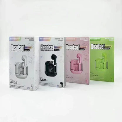 Air 31 Earbuds Transparent design with Deep BASS and Battery display TWS ( Random Color )