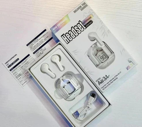 Air 31 Earbuds Transparent design with Deep BASS and Battery display TWS ( Random Color )