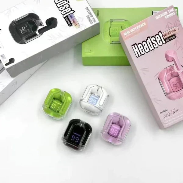 Air 31 Earbuds Transparent design with Deep BASS and Battery display TWS ( Random Color )