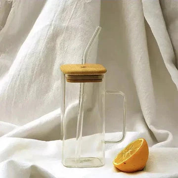Plain Glass With Handle & Wooden Lid