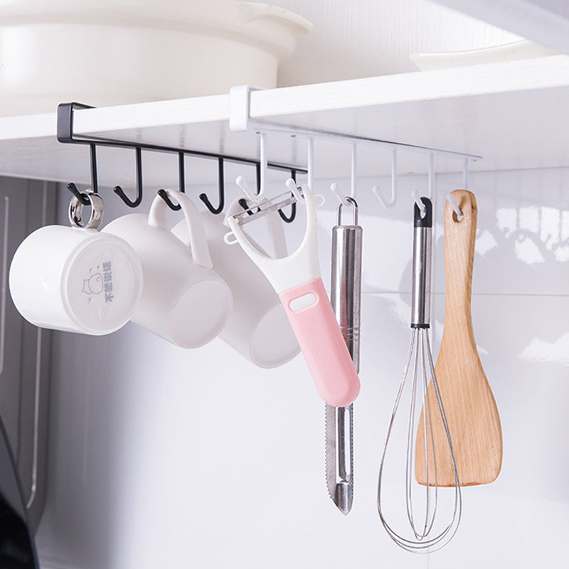 Cabinet Under Shelf 6 Hooks Iron Hanging Rack