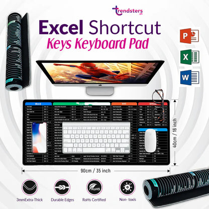 Imported English Shortcut Keys Keyboard & Mouse Pad (Large Size 30*80cm)